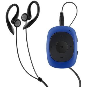 AGPTEK Mini Clip 8 GB MP3 Player met hoofdtelefoon en siliconen hoesje, MP3 Spelerlichtgewicht sportmuziekspeler met 5 knoppen en 2 functieknoppen, blauw