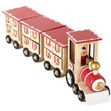 BRUBAKER Herbruikbare houten adventskalender te vullen - rode locomotief met 24 deuren - doe-het-zelf-kalender 47,5 x 9,5 x 14 cm