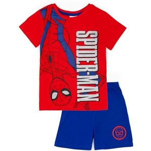 Marvel Spiderman blauwe en rode pyjamaset voor jongens | Kinder T-shirt en korte korte broek Pyjama | Web-slingerend ontwerp | Officiële Marvel-merchandise | Perfect cadeau voor kleine superhelden