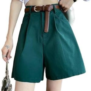 OHERUWKLS Dames Zomer Hoge Taille Losse Casual Geplooide Wijde Pijpen Vijfpunts Cagro Shorts Met Zakken,Groen,3XL