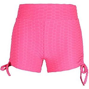 Wilitto Dames Scrunch Booty Shorts Honingraat Ruched Butt Lift Push Up Getextureerde Anti Cellulite Shorts TIK Tok Hoge Taille Hot Broek Gym Yoga Running Sport Workout Fitness Shorts Donkerroze XL
