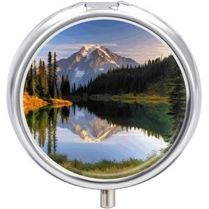 Mountain Lake pillendoos 3 compartimenten reispillenorganisator 3 keer per dag schattige mini-pillenetui voor portemonnee en zak draagbare metalen medicijndoos met spiegel ronde dagelijkse