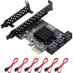 MZHOU PCIe SATA-Kaart 6-Poort, met 6 SATA-Kabels en Low Profile Bracket, 6 Gbps SATA 3.0 PCIe-Kaart, Ondersteuning 6 SATA 3.0-Apparaten Ingebouwde Adapter Converter Voor Desktop PC