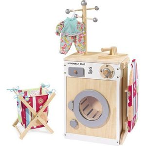 howa Houten Speelgoed Wasmachine met strijkplank, mand en strijkijzer 48141