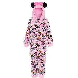 Disney Minnie Mouse Onesie met 3D-oren capuchon meisjes alles-in-één pyjama kinderen fleece pyjama aankleden nachtkleding, roze, 9-10 jaar