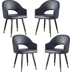 GEIRONV Keuken eetkamerstoel set van 4, moderne fauteuil leer hoge rugleuning zachte zitting woonkamer slaapkamer appartement eetkamerstoel Eetstoelen (Color : Black, Size : 85 * 45 * 48cm)