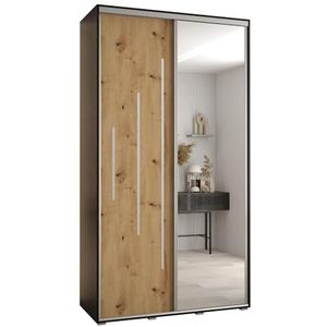 MEBLE KRYSPOL Davos 13 140 Kledingkast met twee schuifdeuren voor slaapkamer - Moderne Kledingkast met spiegel, kledingroede en planken - 235,2x140x60 cm - Zwart Artisan Silver