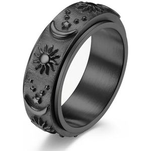 OLACD Mode Zon Maan Ster Draaibare Ring - Spinning Joint Trendy Vinger Ring Klassiek Titanium Staal, Eén maat, Titanium staal