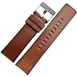 Retro-lederen horlogeband die compatibel is met diesel DZ4343 DZ4323 DZ7406 Watch Strap Vintage Italiaans leer 22mm 24mm 26mm heren armband (Color : Brown silver clasp, Size : 22mm)