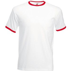 Fruit of the Loom Valueweight Ringer T-shirt voor heren, Wit/Rood, L
