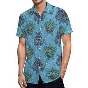 Green Sea Turtles Hawaiiaanse shirts voor heren, casual overhemd met korte mouwen, knoopsluiting, vakantie, strandshirts, M