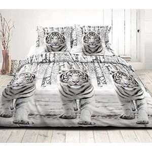 Prestige dekbed met witte tijger, 140 x 200 cm, voor 1 persoon, 550 g/m², warm, voelt aan als perzikhuid, 100% zachte microvezel, opbergkoffer, kussen niet inbegrepen