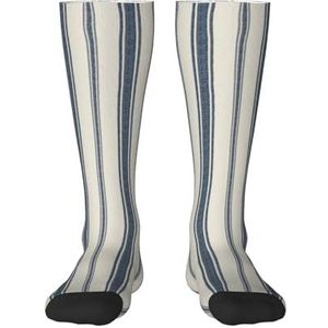 YsoLda Kousen Compressie Sokken Unisex Knie Hoge Sokken Sport Sokken 55CM Voor Reizen, Blauw En Wit Franse Jacquard Streep, zoals afgebeeld, 22 Plus Tall