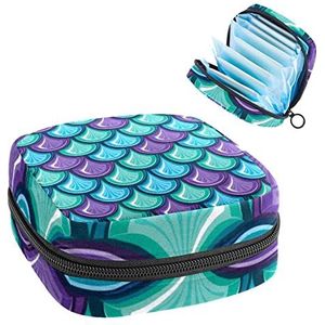 Periode Pouch Draagbare Tampon Opbergtas,Tampon Houder voor Portemonnee Vrouwelijke Product Organizer,Groen Blauw Paars Visschaal Patroon, Meerkleurig, 4.7x6.6x6.6 in/12x17x17 cm