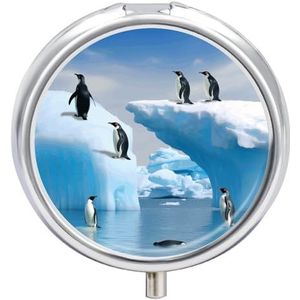 Pillendoosje Reizen Pil Organizer Pinguïns On The Iceberg Gedrukt Leuke Pillendoos Handige Pillendoos Geschikt om in zakken en zakken te worden geplaatst