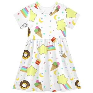LI ZHI XIN Meisjes Jurk Kinderen Zomer Korte Mouw Ronde Hals Casual Jurken voor Leeftijd 2-8 Donut Ijs Patroon, Meerkleurig, 2 jaar