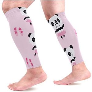 EZIOLY Ballerina Panda Ballet Roze Sport Kalf Compressie Mouwen Been Compressie Sokken Kalf Guard voor hardlopen, Fietsen, Moederschap, Reizen, Verpleegkundigen