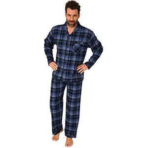 Normann Doorgeknoopte flanellen pyjama met lange mouwen, pyjama met ruitpatroon, marineblauw, 52