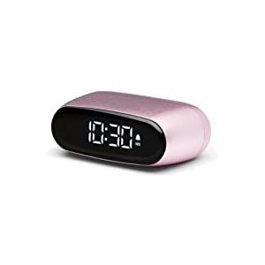 Lexon MINUT Mini-wekker, compact, met VA-display, LCD, puur zwart, touch-bediening, snooze-functie en achtergrondverlichting, oplaadbare batterij, aluminium afwerking, roze