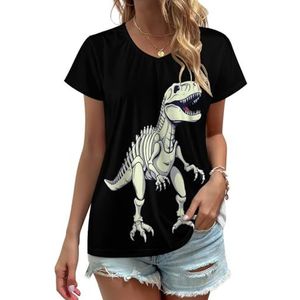 Dinosaurus Skelet T-Rex Dieren Vrouwen V-hals T-shirts Leuke Grafische Korte Mouw Casual Tee Tops L