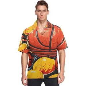 KAAVIYO Aquarel Basketbal Art Shirts voor Mannen Korte Mouw Button Down Hawaiiaanse Shirt voor Zomer Strand, Patroon, XL