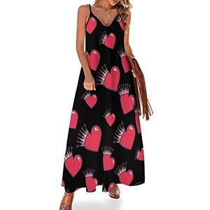 Love Queen Sling Maxi-jurk voor dames, V-hals, casual, mouwloos, verstelbare riem, sexy lange jurk