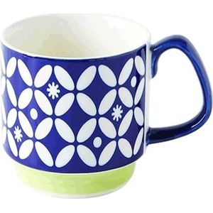 cups Vintage keramische mok Klassieke handgeschilderde koffiemok met groot handvat - Magnetronbestendig - for koude dranken/warme dranken - 300ML - 4 kleuren koffie (Color : Blue)