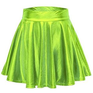 Dames Glanzende Metallisch Vloeibare Mini Rok Cosplay Elastisch Uitlopende Rokken(L, Snoep groen)