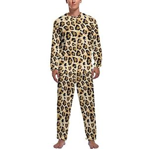 Modieuze luipaardhuid zachte heren pyjama set comfortabele loungewear top en broek met lange mouwen geschenken XL