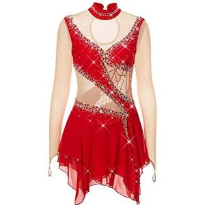 Nnnydjy Professionele Kunstschaatswedstrijdjurk Meisjes' IJssportschaatsrok Dames Gymnastiek Leotard Kleding Peuter Ballet Actieve Kleding Handgemaakt,Rood,11_13Years