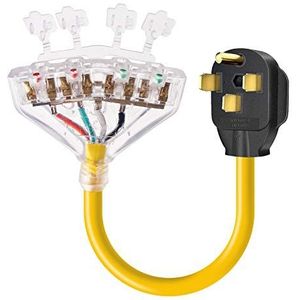 Sincelo Rophor Adapter 50 A naar 110 RV 50 A naar 20 Amp Adapter Cord, 4 Prong NEMA 14-50P stekker naar 4X 5-20R Household Outlet bus met stofkap, 1,5 FT