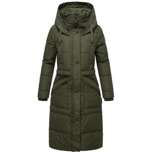 MARIKOO Ayumii Winterjas voor dames, warme gewatteerde jas, lang, met capuchon, maat S-3XL, dark olive, XL