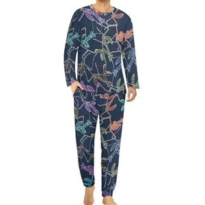 Cartoon Mantis Insect Comfortabele Heren Pyjama Set Ronde Hals Lange Mouw Loungewear met Zakken XL