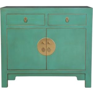 Fine Asianliving Chinese Kast Dusty Turquoise - Orientique Collectie B90xD40xH80cm Chinese Kast Meubels Chinese Kasten Oosterse Meubelen Stijl XHL-01LightBlue