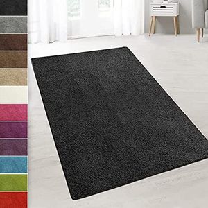 casa pura Shaggy tapijt loper Barcelona - zachte hoogpolige tapijtloper voor hal, woonkamer, slaapkamer etc. - GUT-zegel - 66x100 cm - zwart