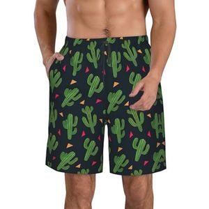 FRGMNT Auto's Patroon Print Mannen Sneldrogende Zwemmen Shorts Strand Korte Board Spa Trunks Stretchy Gym Shorts Surfen Korte, Cactus Kunst, XXL