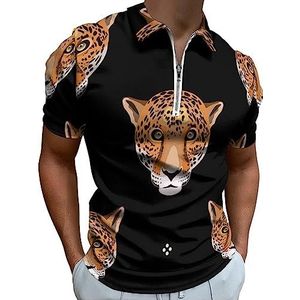 Jaguar Poloshirt met luipaardgezichten voor heren, casual T-shirts met ritssluiting en kraag, golftops, slim fit