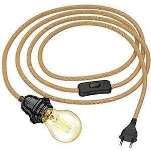 ledscom.de Hennep kabel LEKA met stekker, schakelaar en E27 fitting, incl. E27 lamp 471lm goud vintage extra-warm wit