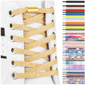SULPO Platte veters zonder strikken - veters kleurrijke snelsluiting - elastische schoenveters - rubber - veters - veters voor kinderen en volwassenen, goud metallic, Eén Maat