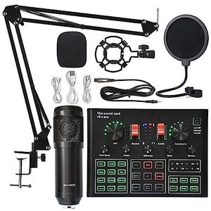 Complete podcastkit, Bm 800 Microfoon Geluidskaart Professionele Studio Condensator Draadloze Microfoon for USB Gaming Zingen Karaoke MICROFOON for PC Telefoon(Black BM800 V9XPRO)