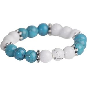 Jeugdige Agaat & Turquoise Armband - 2"" lengte, sieraden legering, siliconen basis, elastische band, geperste steen, zwart zilver kleur, Small, Geperste stenen, sieraden legering, turkoois, agaat