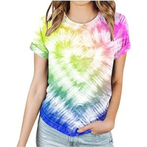 Dames T-shirt met batikpatroon, hart-afbeelding, Valentijnsdag, shirt, geliefden, geschenken, casual T-shirt met korte mouwen, Wit Mosterd Geel, M