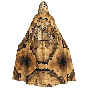 FRGMNT Ancient Map World Globe print Mannen Hooded Mantel, Volwassen Cosplay Mantel Kostuum, Cape Halloween Dress Up, Hooded Uniform