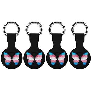 Vlinder Transgender LGBT Vlag Siliconen Case Voor Airtags Met Sleutelhanger Beschermhoes Airtag Finder Accessoires Houder