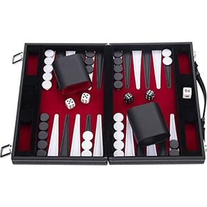 Engelhart-250513 - Backgammon 11"" 28 cm in een koffer - kunstleer gestikt (rood/zwart/wit)