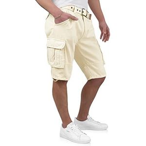 Indicode Kjeld Cargoshorts voor heren, met 6 zakken, incl. stoffen riem van 100% katoen, korte broek, bermuda, zomer, herenshorts, korte cargobroek, korte zomerbroek voor mannen, fog, L