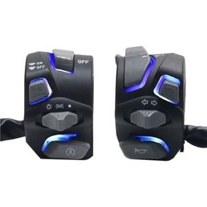 GCLANXI For 7/8'' 22mm Universele Motorfiets Stuurschakelaar Koplamp Waarschuwingslicht Richtingaanwijzer Knipperlicht Signaalhoorn Start Stopknop Met LED(Blue)