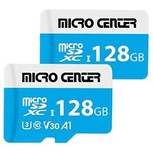 Micro Center 128 GB microSDXC-kaart 2-pakket, Nintendo-Switch compatibele flashgeheugenkaart, UHS-I C10 U3 V30 4K UHD-video A1 R/W Snelheid tot 90/60 MB/s Micro SD-kaart met adapter (128 GB x 2)