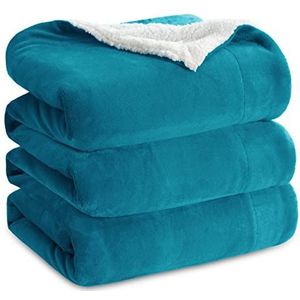 BEDSURE Knuffeldeken, warme sherpa bankdeken, grote woondeken, dikke plaid, voor op de bank, XXL 220 x 240 cm, turquoise