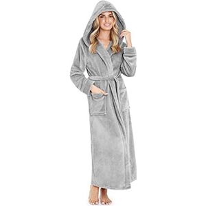 CityComfort Badjas voor dames, wollige fleece ochtendjas voor dames, behaaglijke badjas, Grau, M